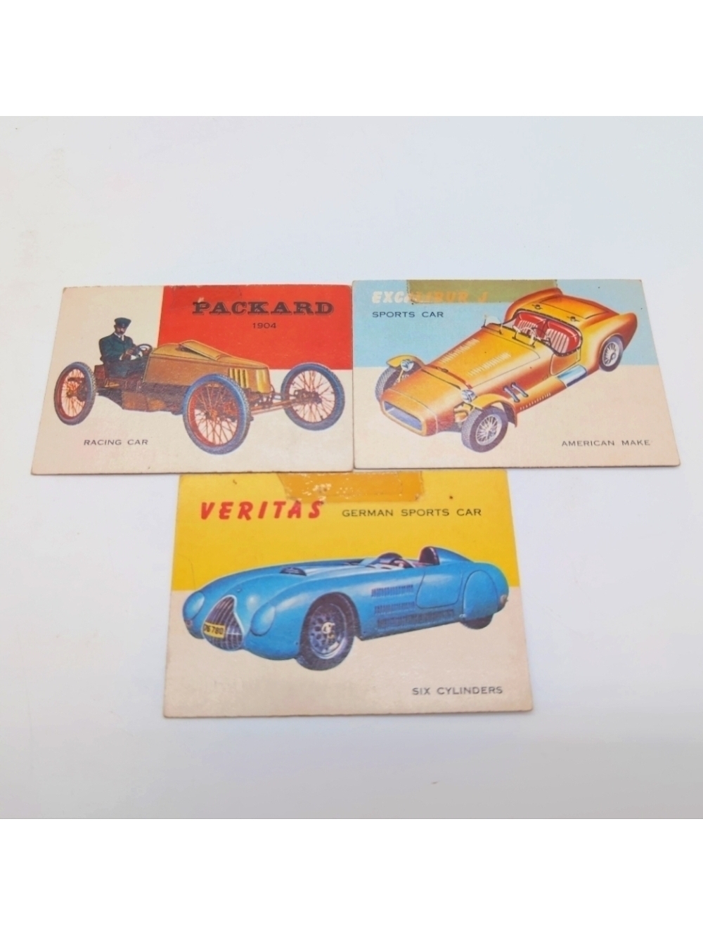 1954 Topps Car Card Set 3 Veritas, Packard, Excalibur J Sports Cars